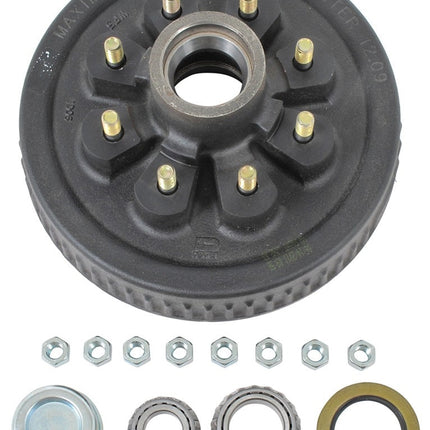 Dexter 7650045-03B HUB & DRUM KIT 5.2K-7K - FULL GREASED - 8 on 6.5" bolt pattern. Uses 25580 Inner and 14125A Outer Bearings. 1/2" studs