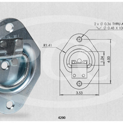 Tie Down Anchor; Floor Mount; 400 Pound Maximum Work Load.
