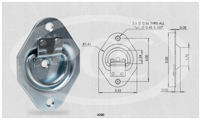 Tie Down Anchor; Floor Mount; 400 Pound Maximum Work Load.